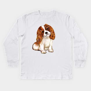 Cavalier King Charles spaniel cute tan and white puppy dog - puppy love Kids Long Sleeve T-Shirt